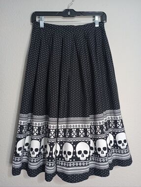 Hell Bunny Skull Print Skirt Whimsigoth Pinup Rockabilly